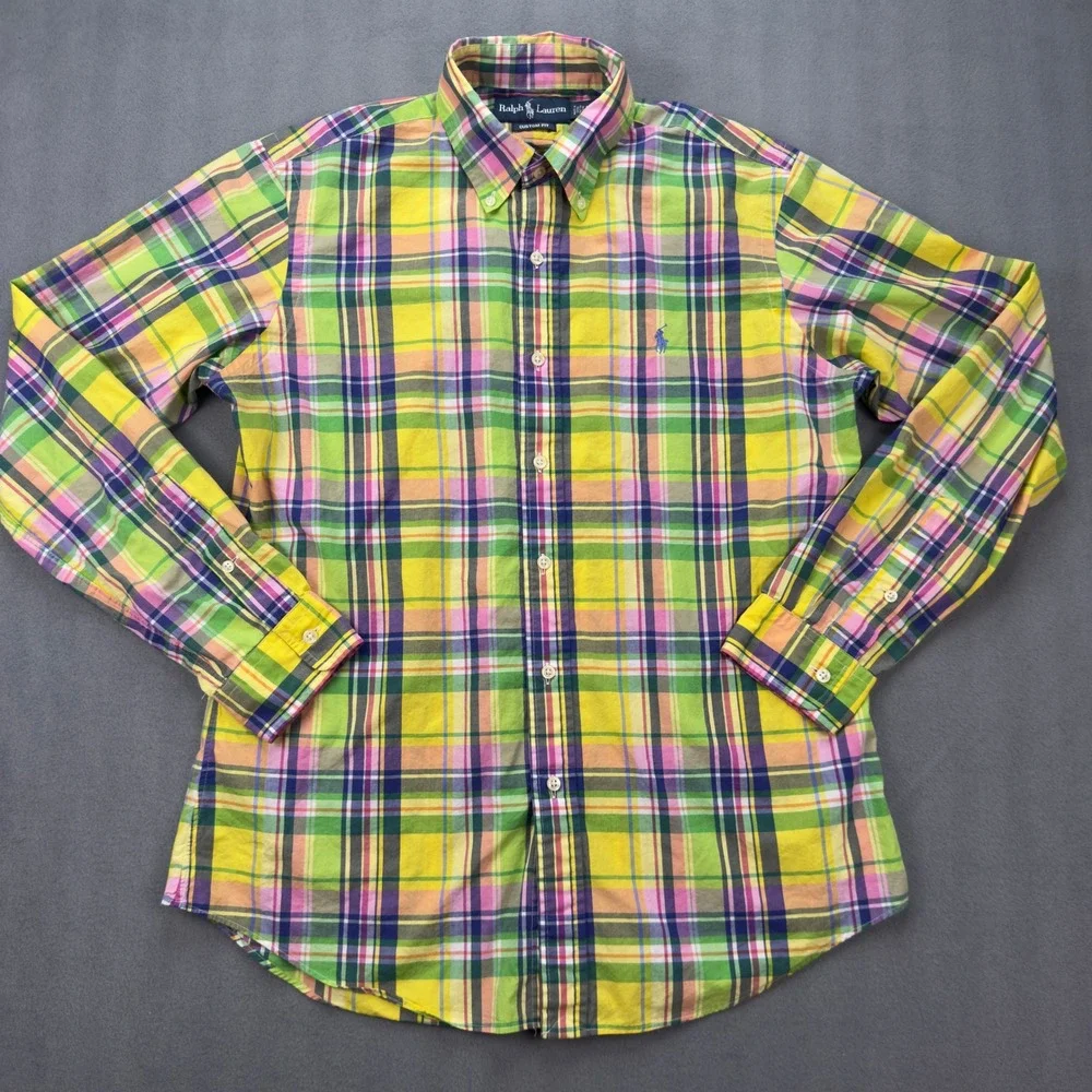 Ralph Lauren Mens Custom Fit Plaid Button Down Shirt Multicolor Long Sleeve M